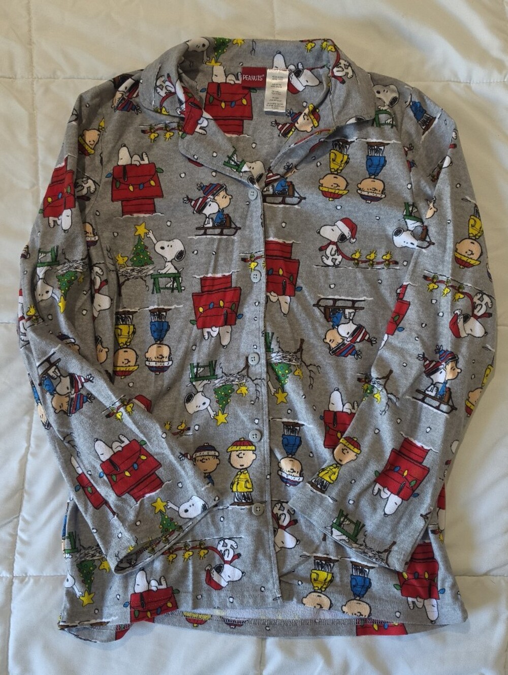 Peanuts Grey Kids Holiday Pajama Top with Red & Yellow Accents